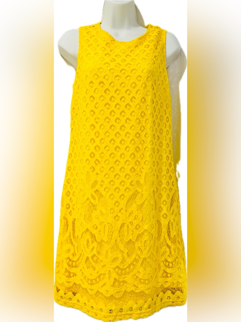 🌻 Sharagano Petite 8P Sunflower Yellow Lace Dress Sleeveless